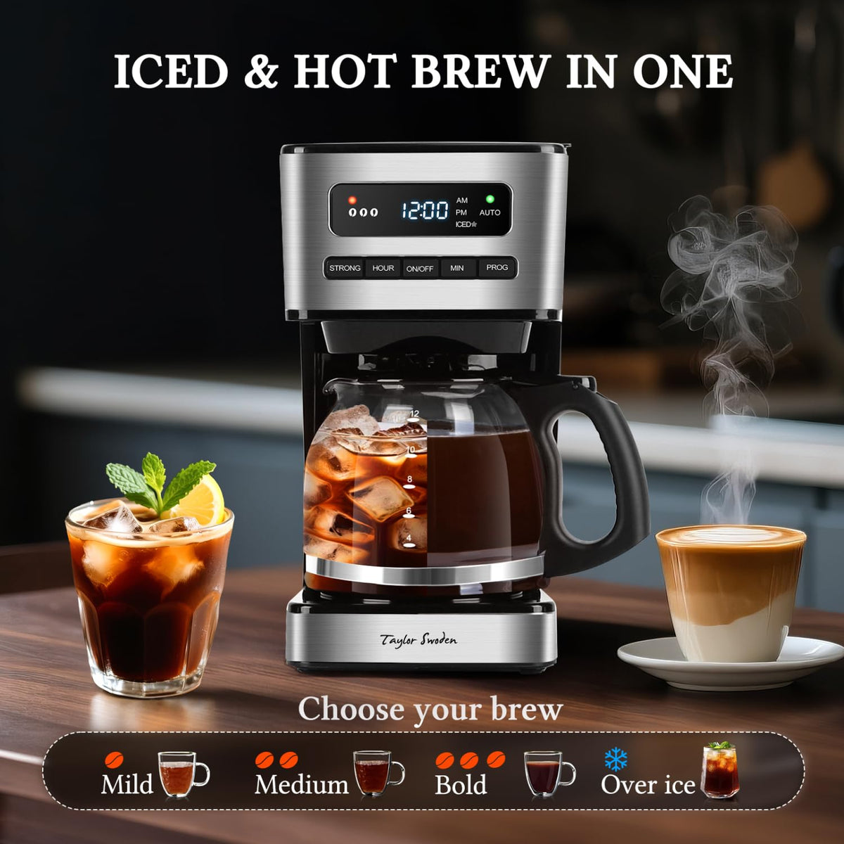 Programmable Coffee Maker 12 Cup, Black & Stainless Steel K9916