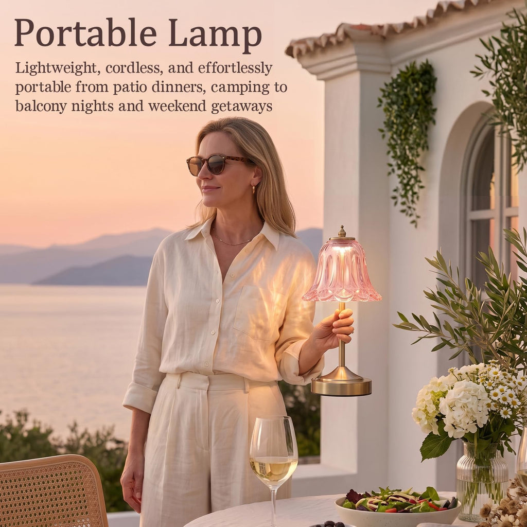 Pink Glass Tulip Flower Touch Lamp S370655