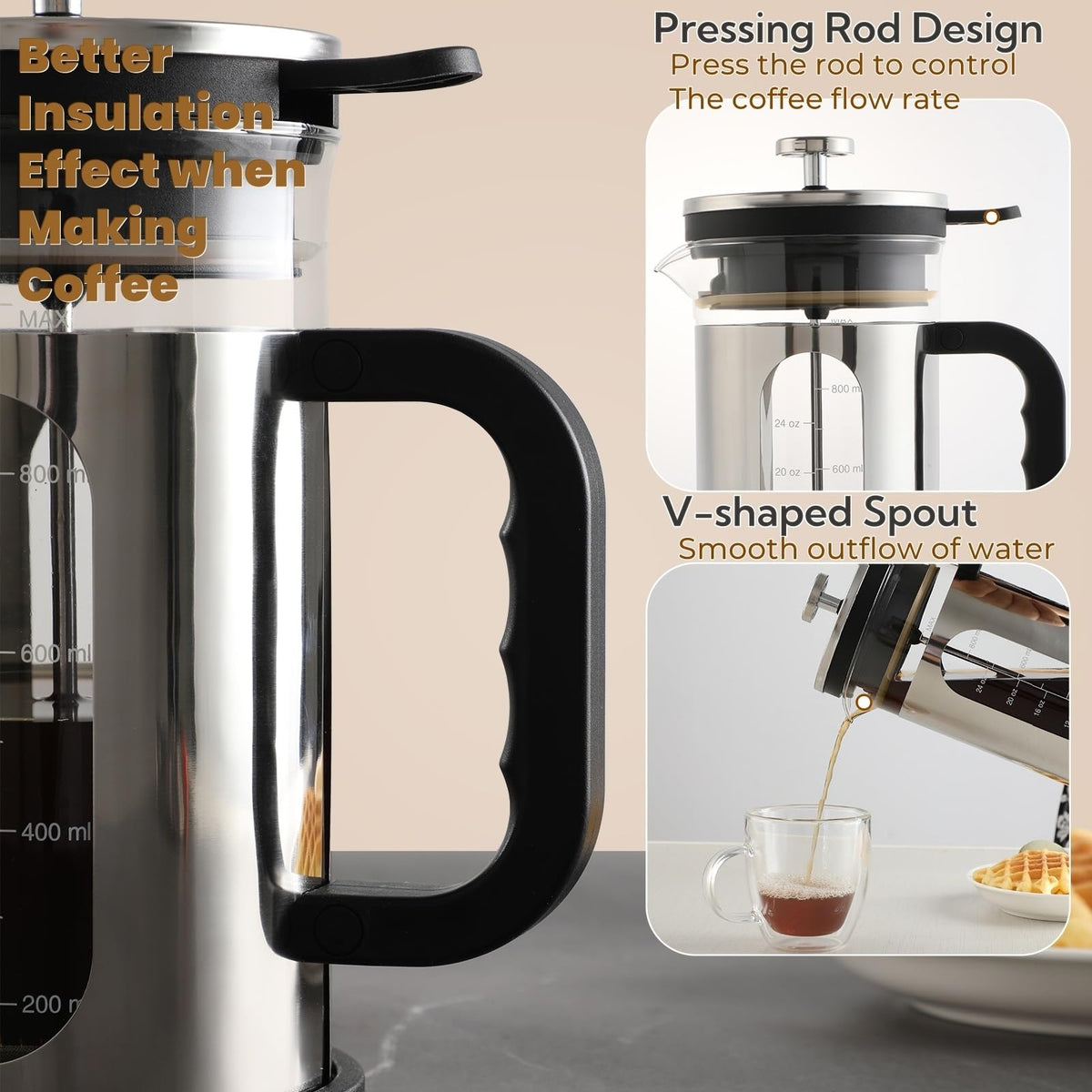 34 oz Borosilicate Glass Stainless Steel French Press A89660