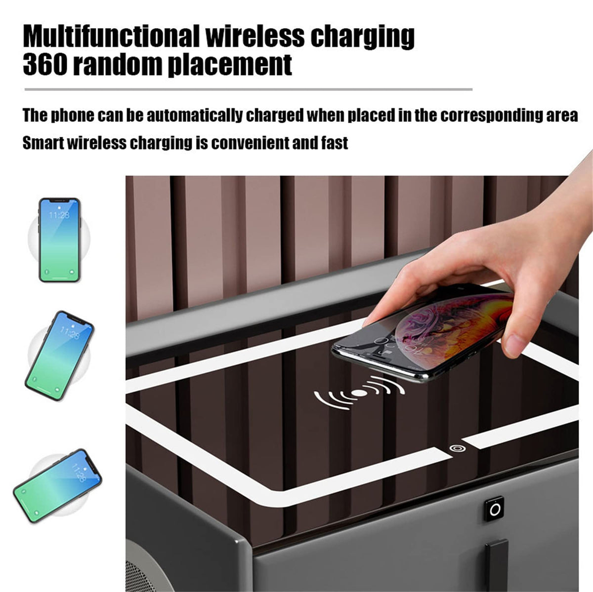 Gray Nightstand with Lock Drawer, Wireless Charging, USB Port and LED Lights R55087