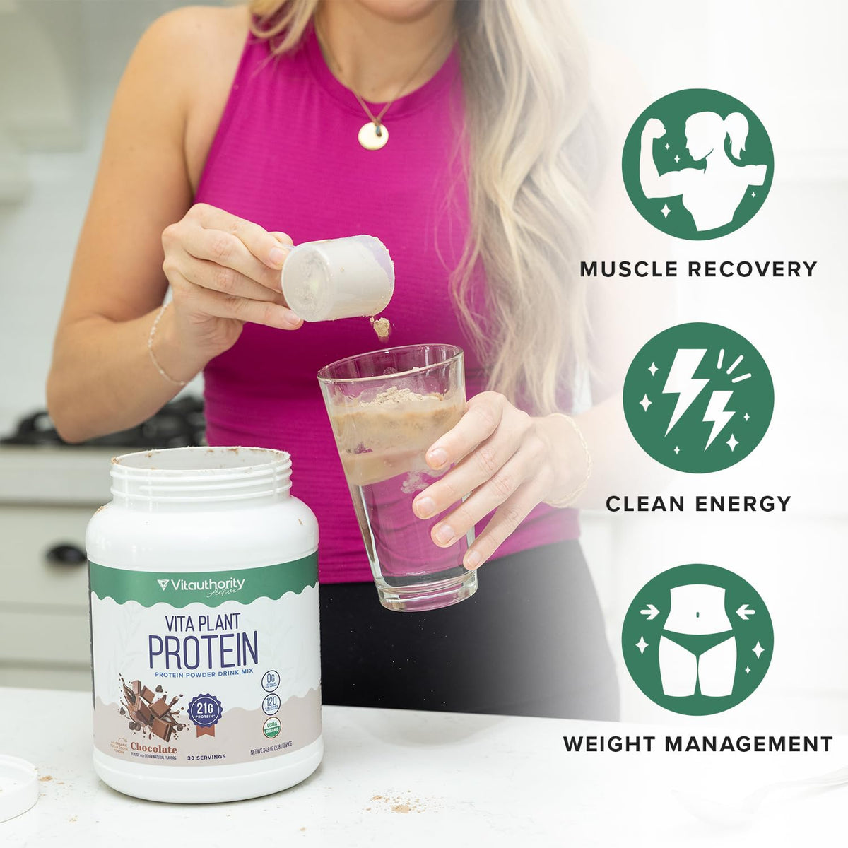Plant Based Vegan Protein Powder with BCAAs & MCTs, Vanilla, 30 Servings S156208