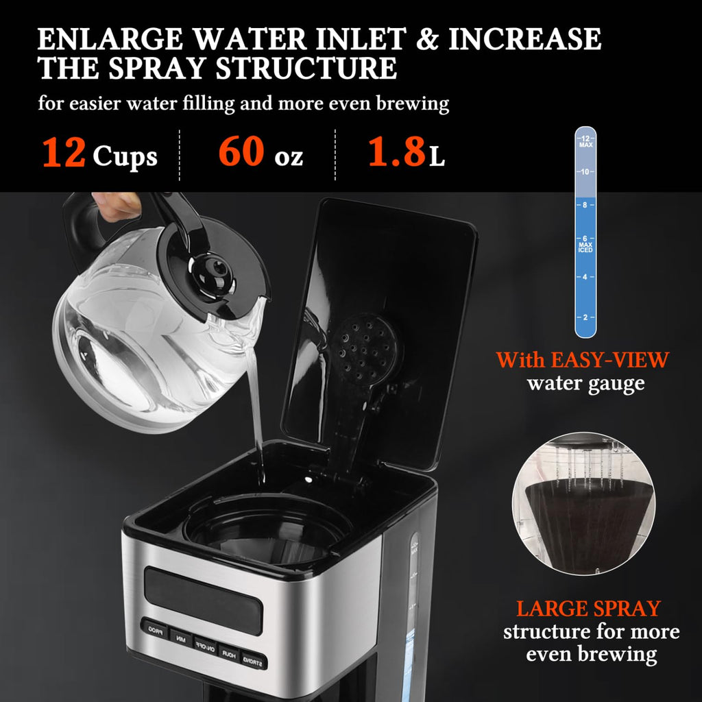 Programmable Coffee Maker 12 Cup, Black & Stainless Steel K9916