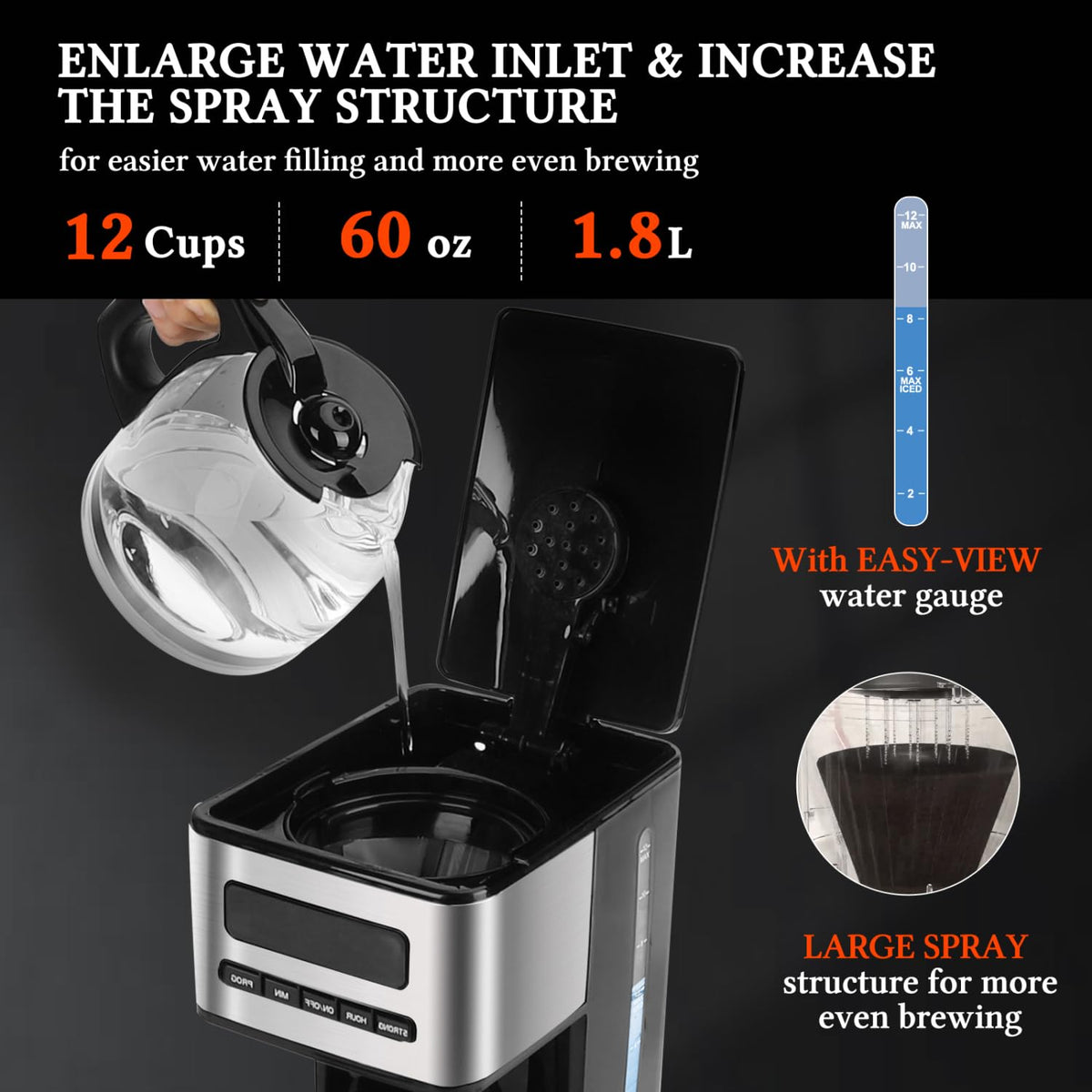 Programmable Coffee Maker 12 Cup, Black & Stainless Steel K9916