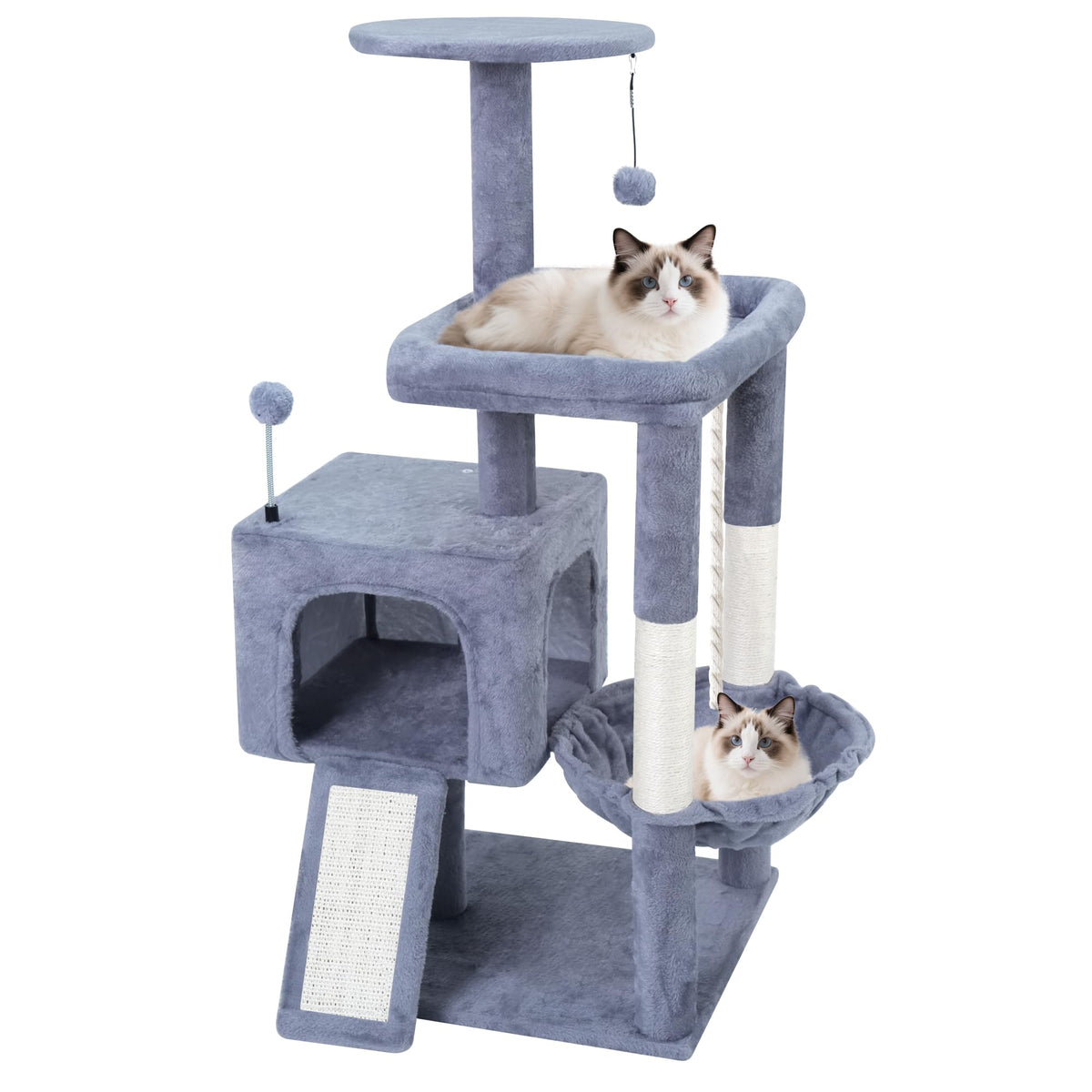 37.5" Cat Tree Tower with Scratching Board Hammock Grey W90947