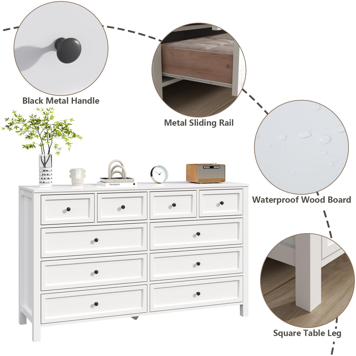 White 10 Drawers Dresser I6006