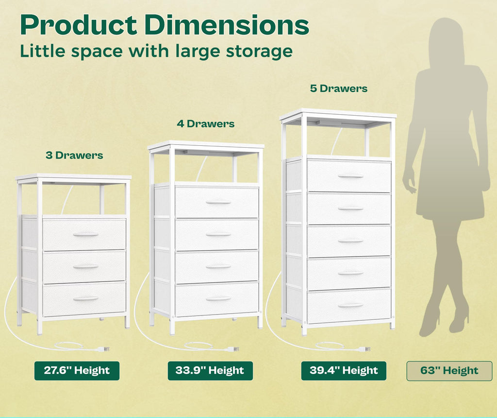 White 5 Drawer Dresser with Charging Station I69660