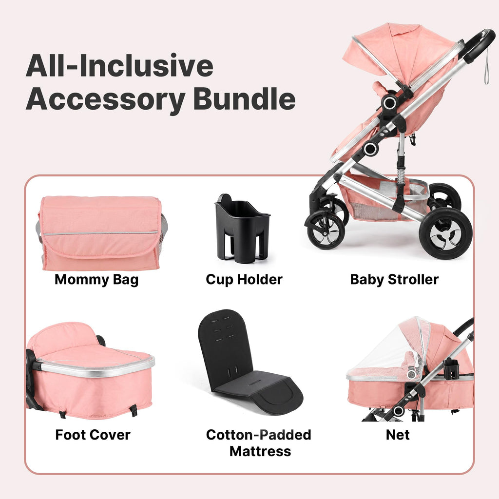 2-in-1 Foldable Stroller with Reversible Seat, Pink C7094
