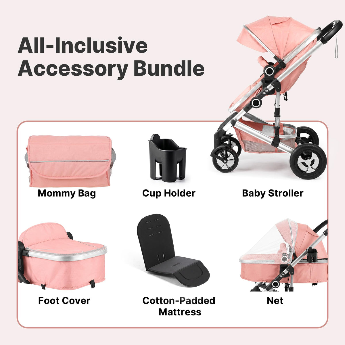 2-in-1 Foldable Stroller with Reversible Seat, Pink C7094