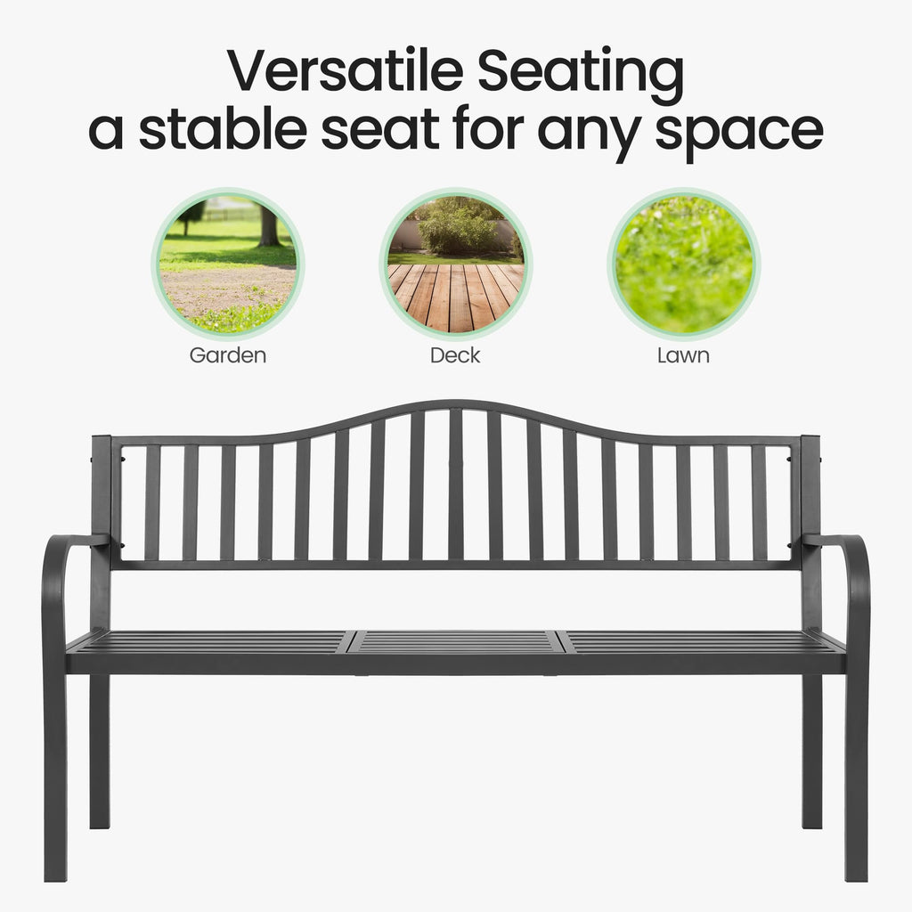 59" Gray Metal Outdoor Bench with Built in Table N350225