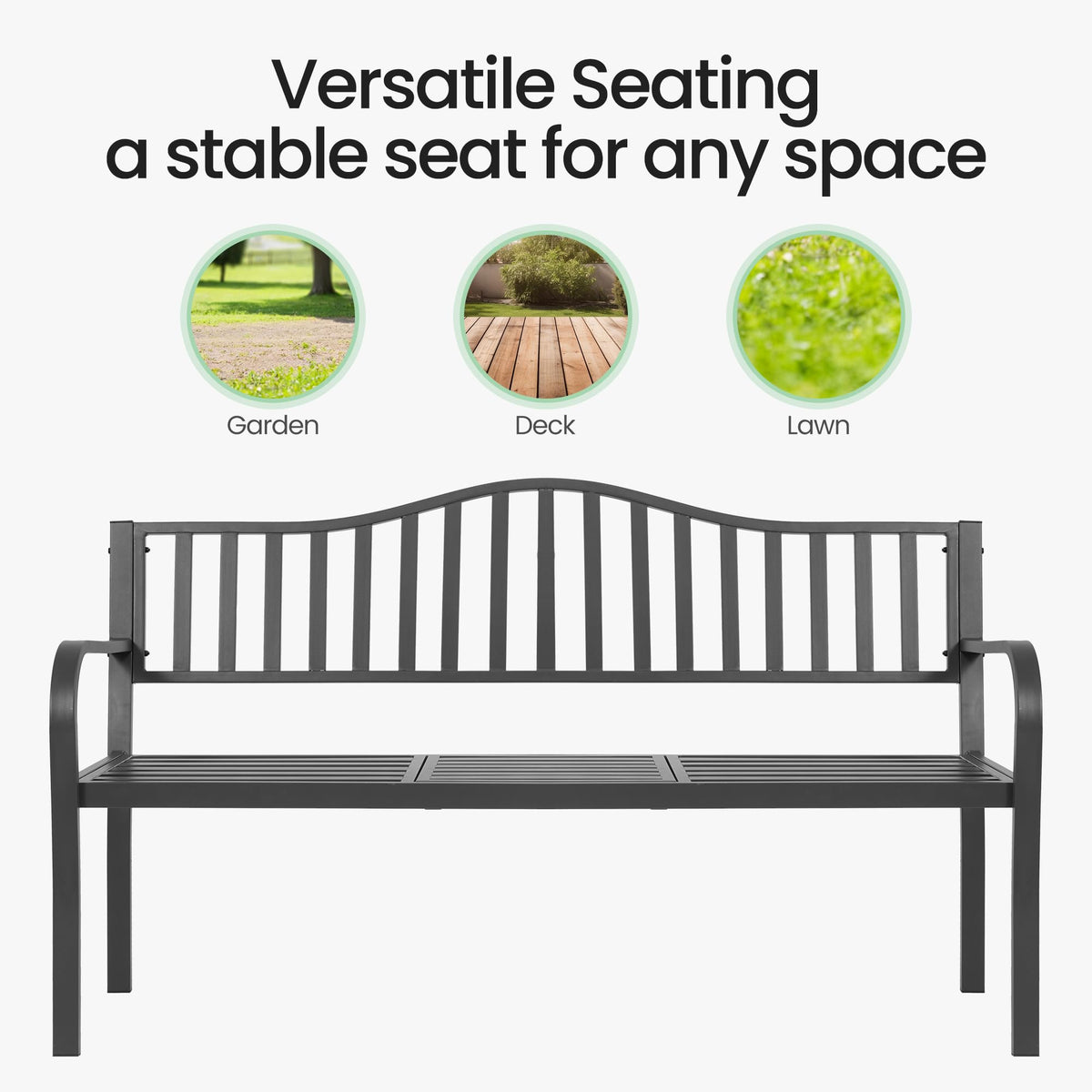 59" Gray Metal Outdoor Bench with Built in Table N350225