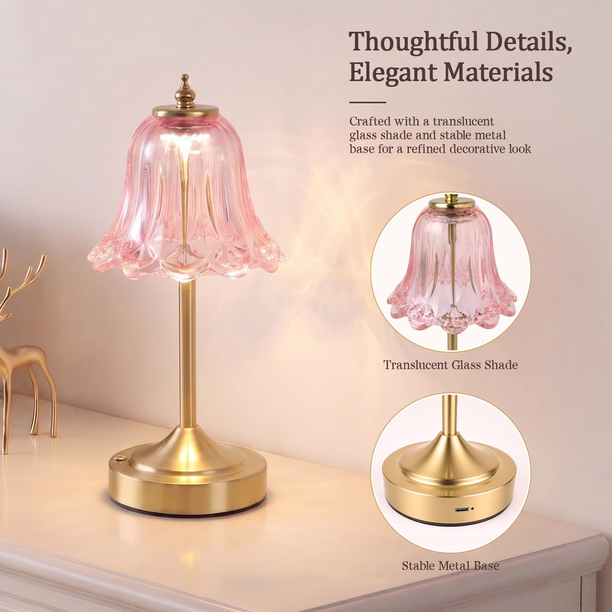 Pink Glass Tulip Flower Touch Lamp S370655