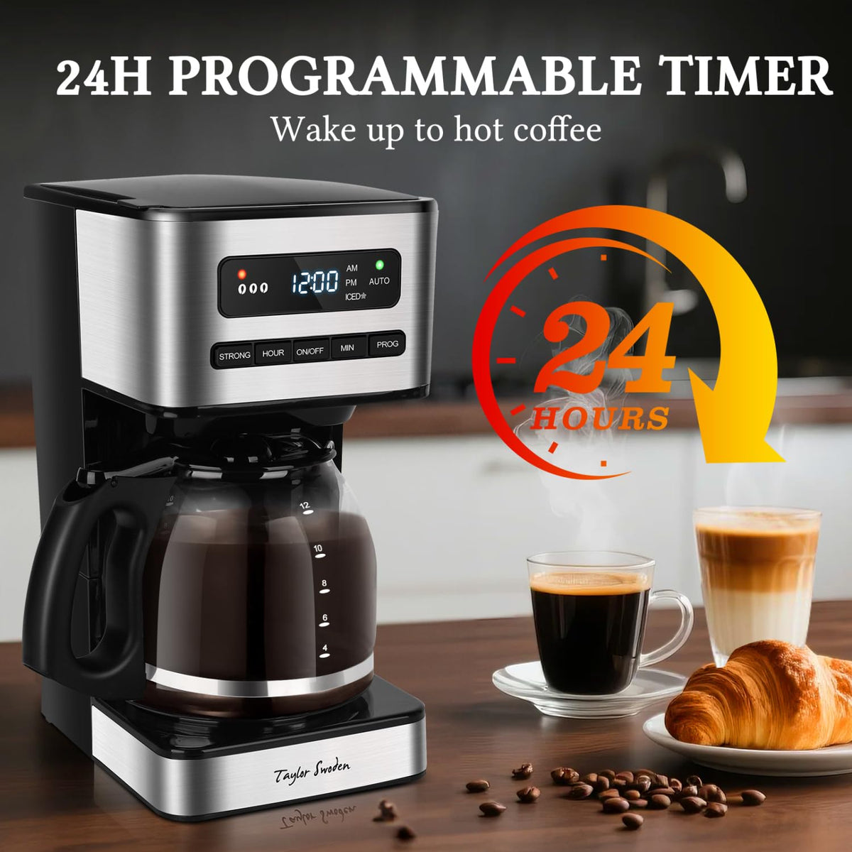 Programmable Coffee Maker 12 Cup, Black & Stainless Steel K9916