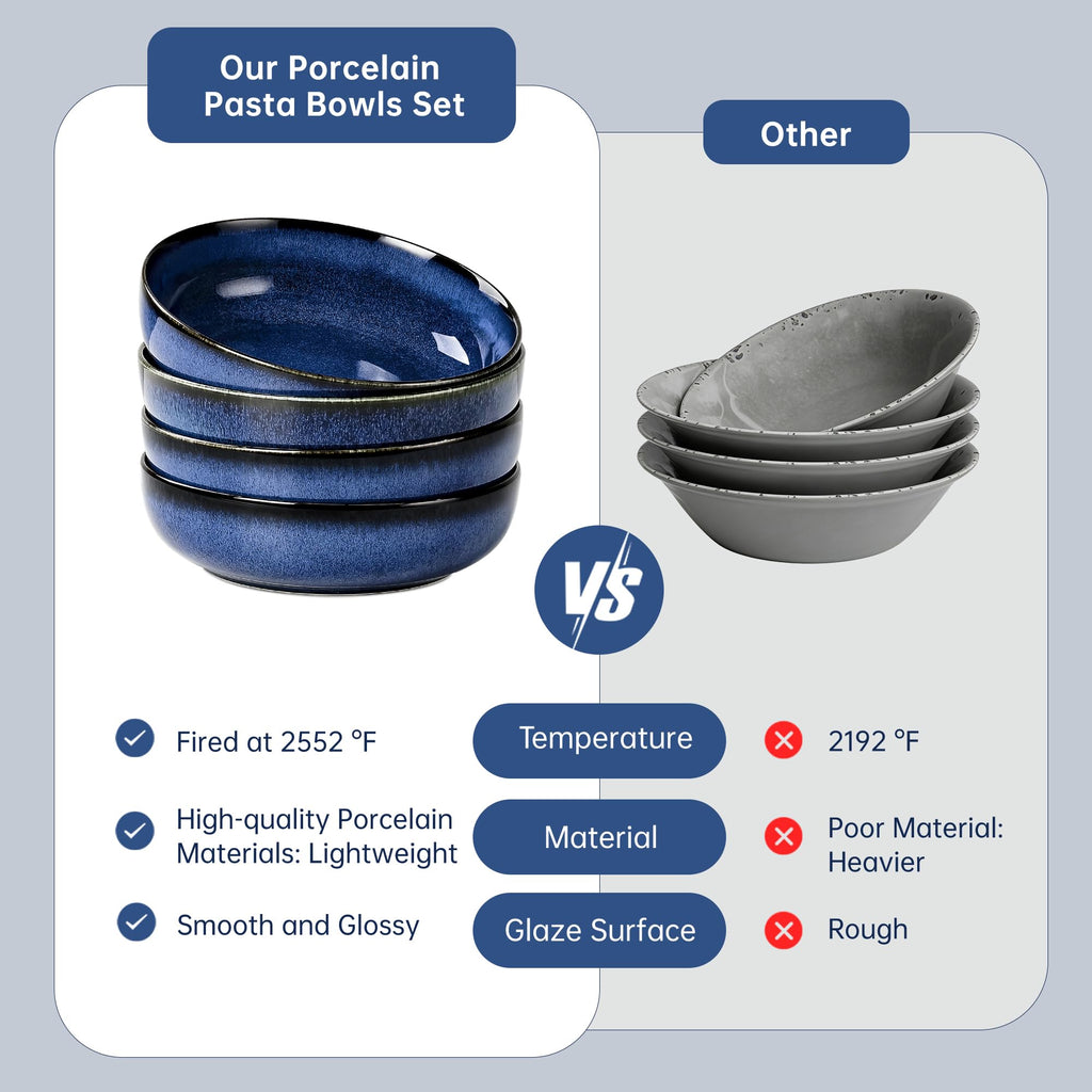 Blue Porcelain Pasta Bowls Set for 4 Y336360