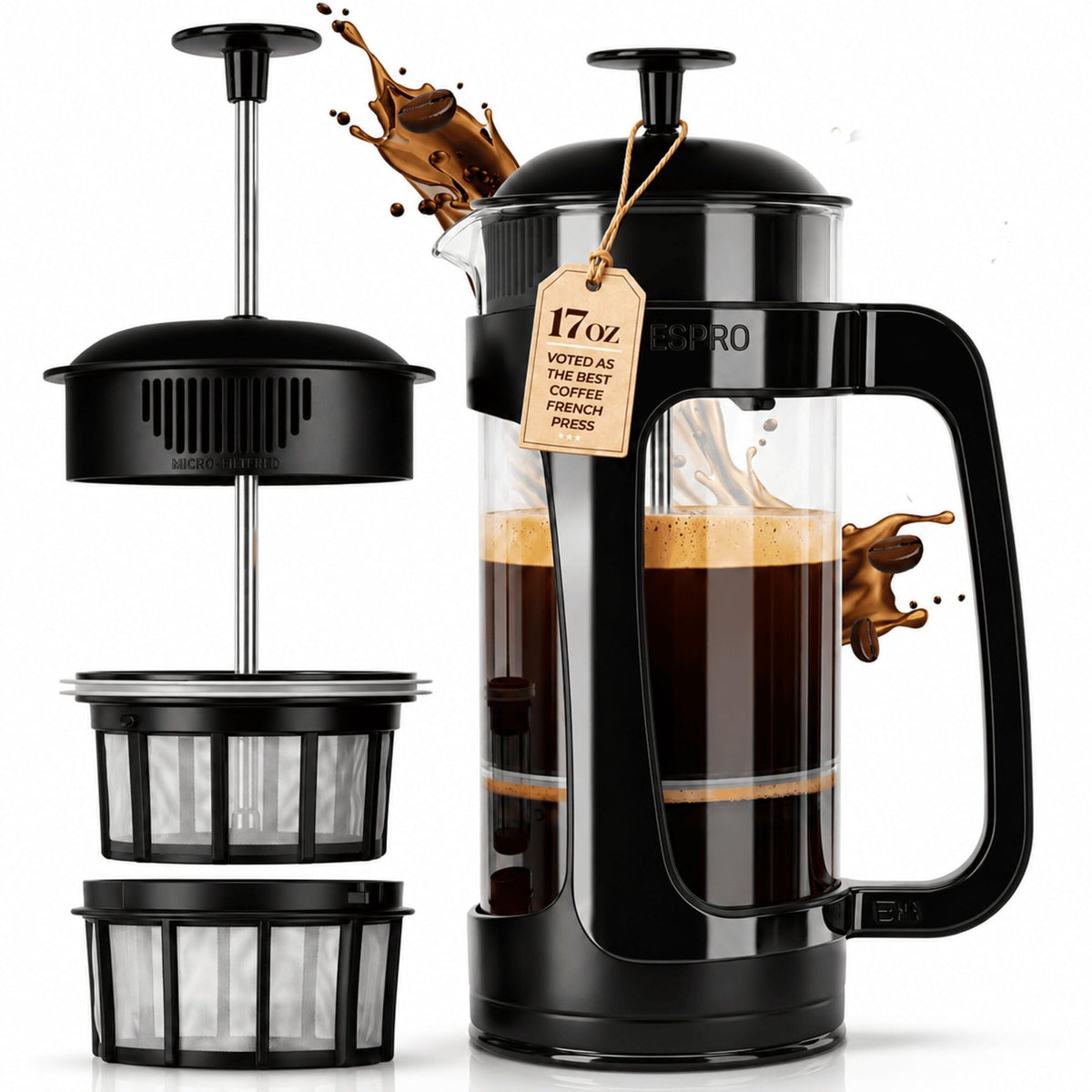 Black 17oz French Press Coffee Maker F4718