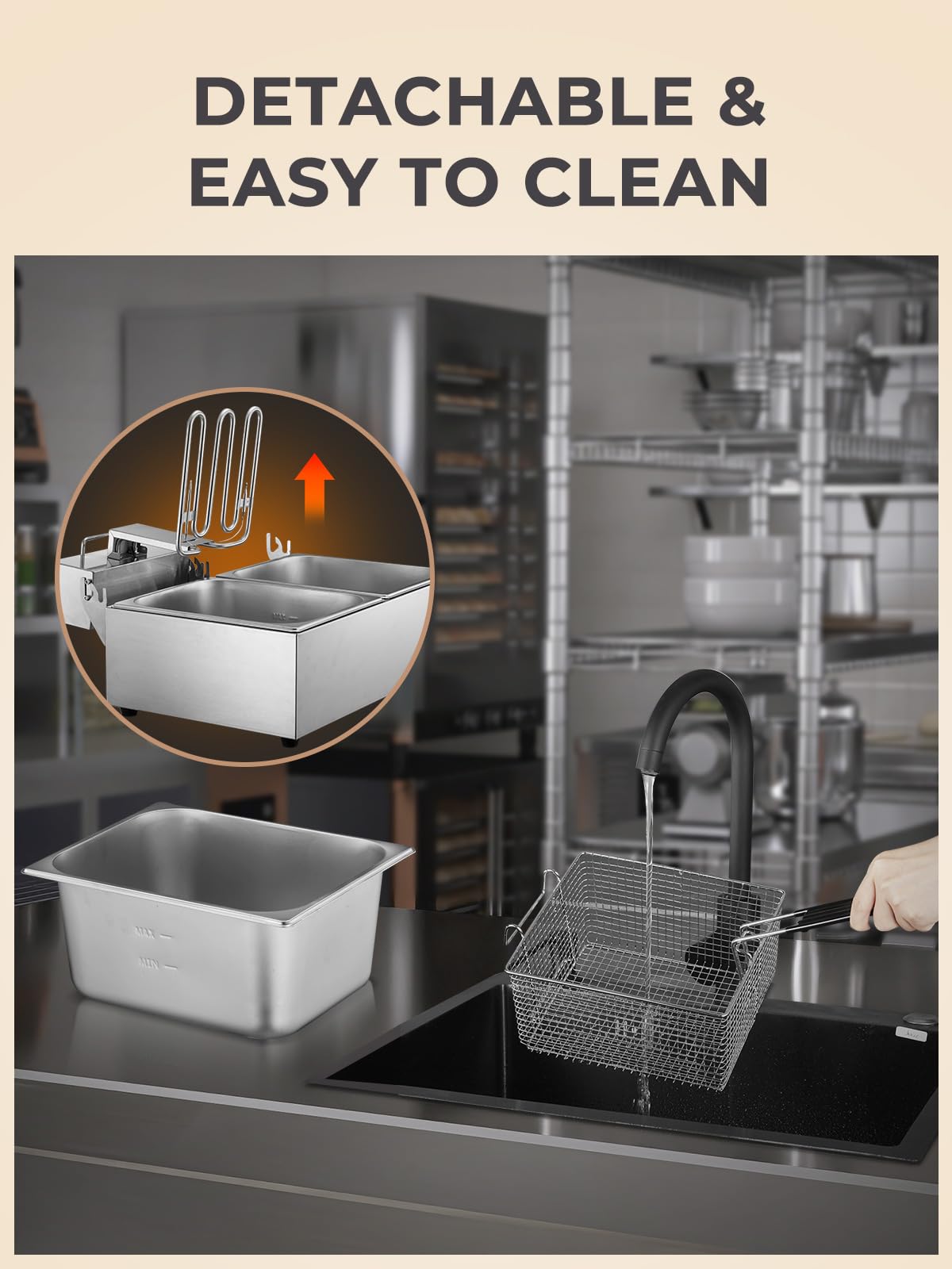 3400W 20.7QT Stainless Steel Electric Deep Fryer with 2 Removable Baskets W965