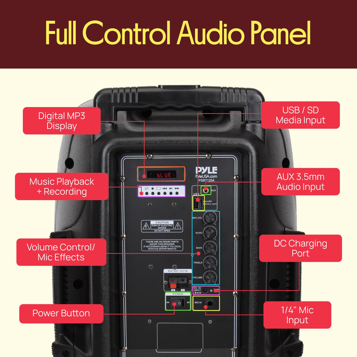 1200W Portable Bluetooth PA Speaker with Subwoofer and Wireless Microphone N77795