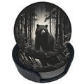 Black 6 Pcs Leather Coasters with Holder Q59930
