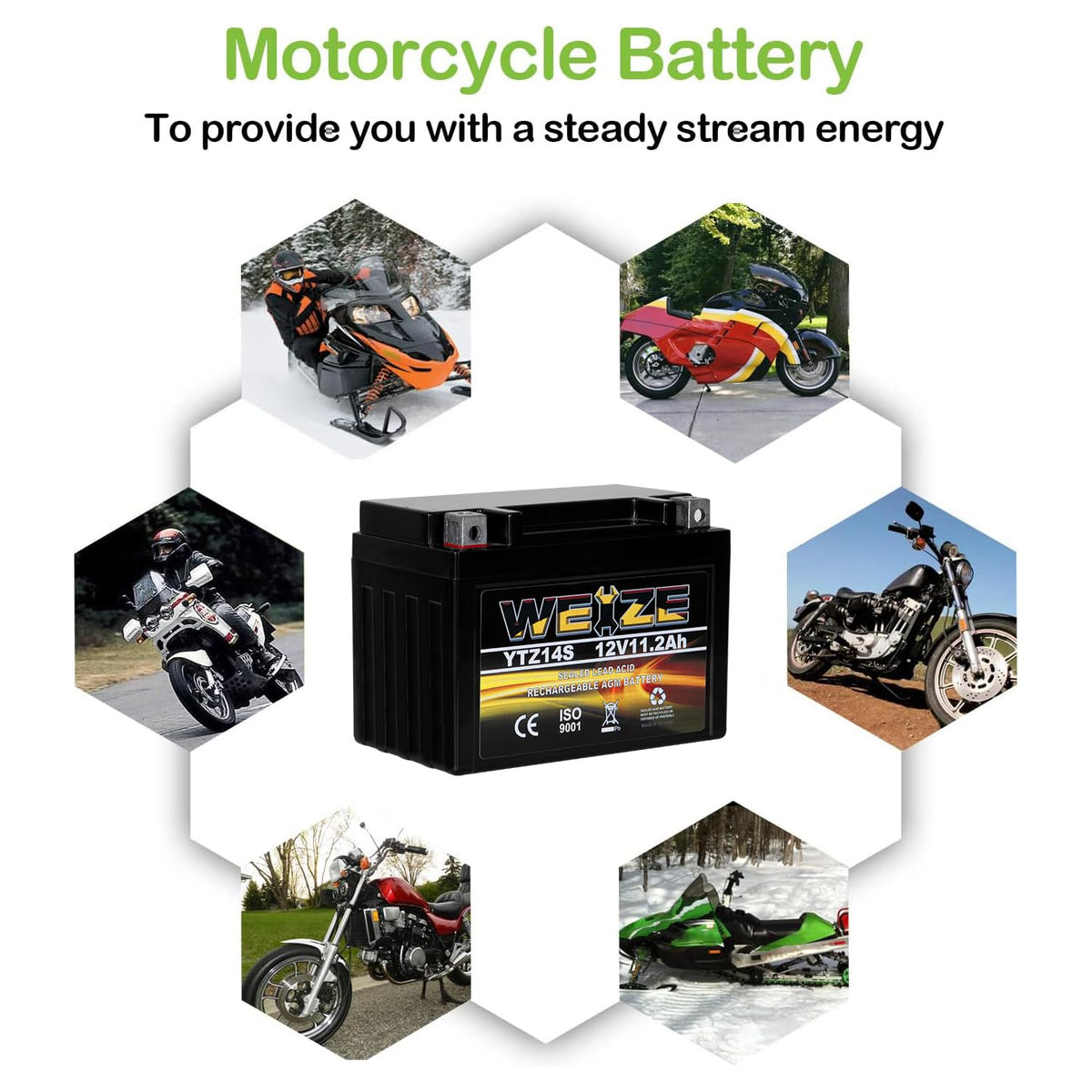 12V 11.2AH 230CCA Maintenance Free Sealed AGM Motorcycle Battery Z736