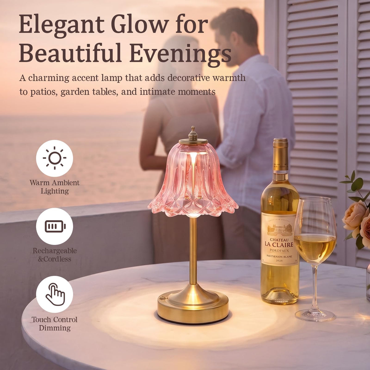 Pink Glass Tulip Flower Touch Lamp S370655
