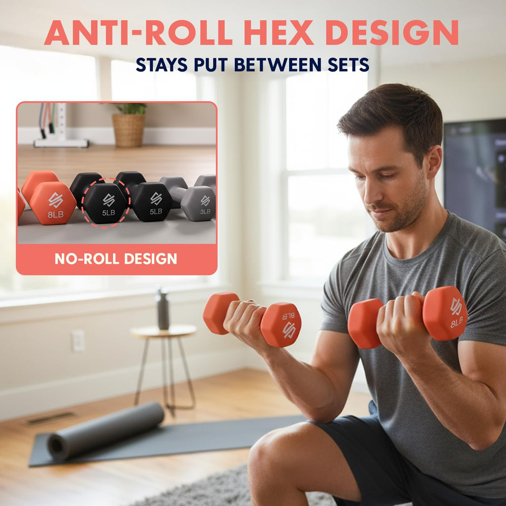 32lbs Neoprene Coated Hex Dumbbell Weights Set with Stand Y6884