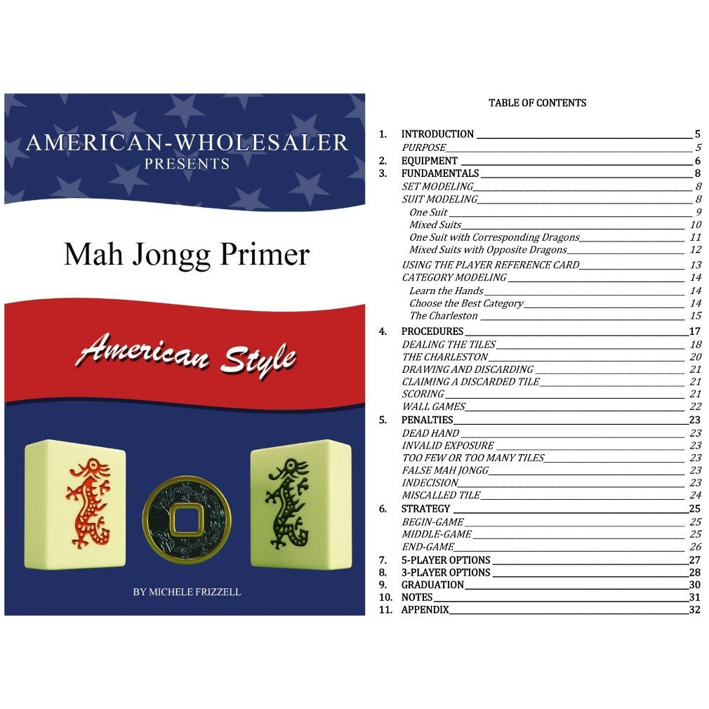 American Mah Jongg Set - 166 White Tiles, 4 Rack/Pushers, Blue Canvas Bag N57140