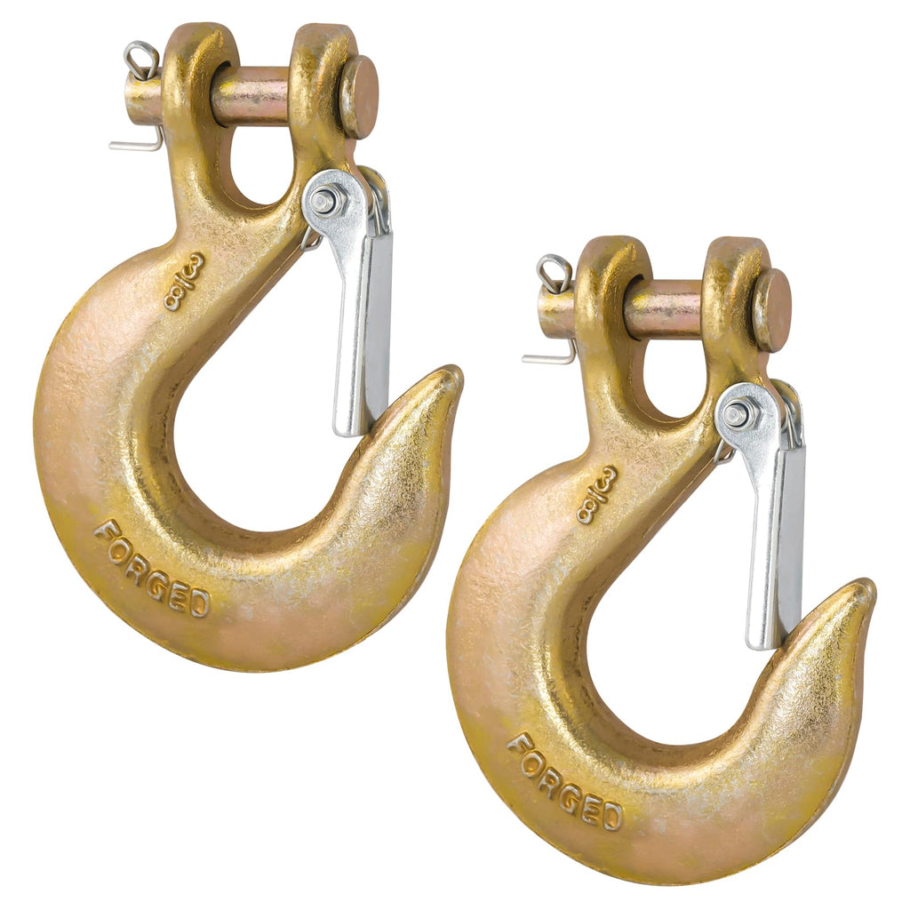 2 Pack 3/8" G70 Clevis Slip Hooks with Safety Latch T4402