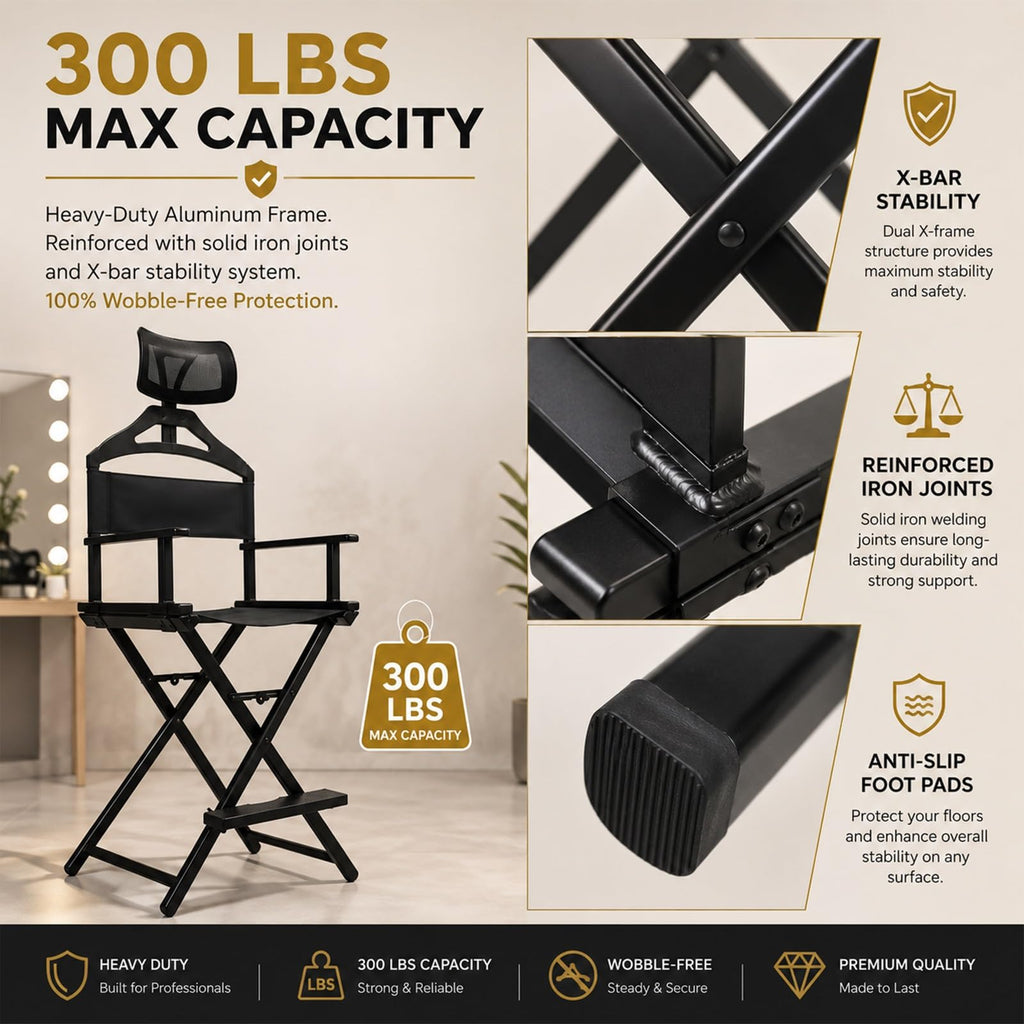Extra Tall Foldable Directors Chair with Adjustable Mesh Headrest E405117