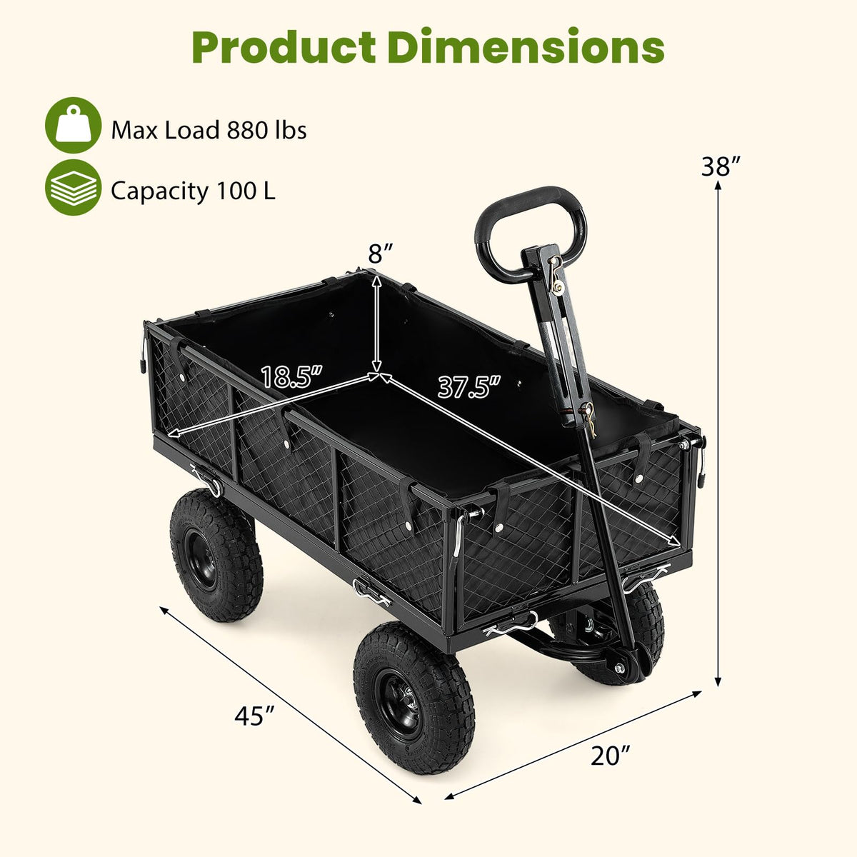Heavy Duty Metal Garden Cart with Removable Liner H91877