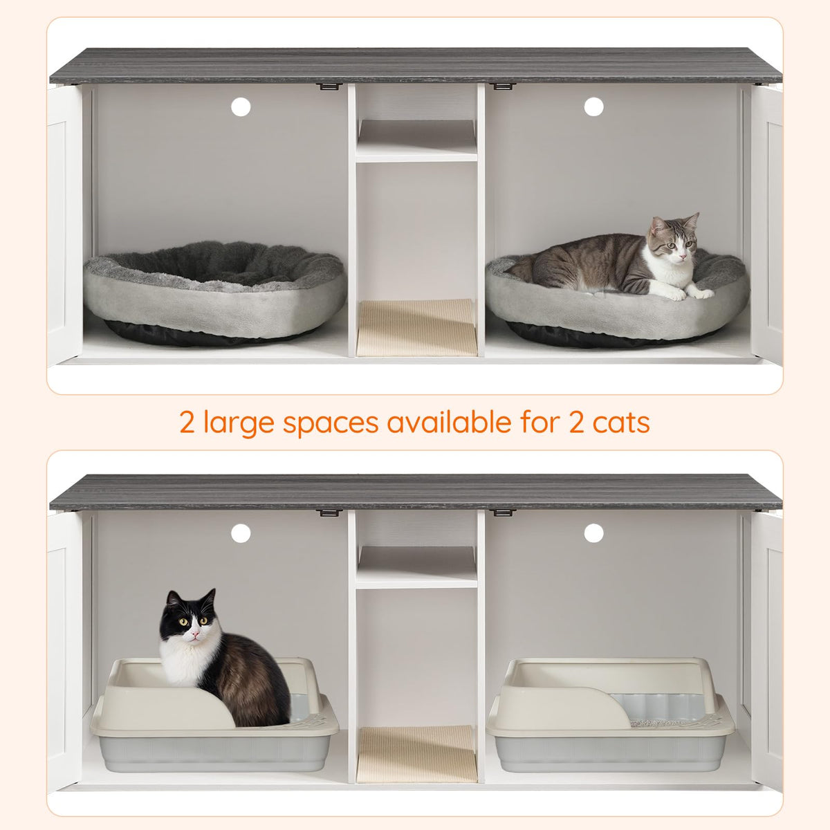 White and Charcoal Gray Cat Litter Box Enclosure U68814