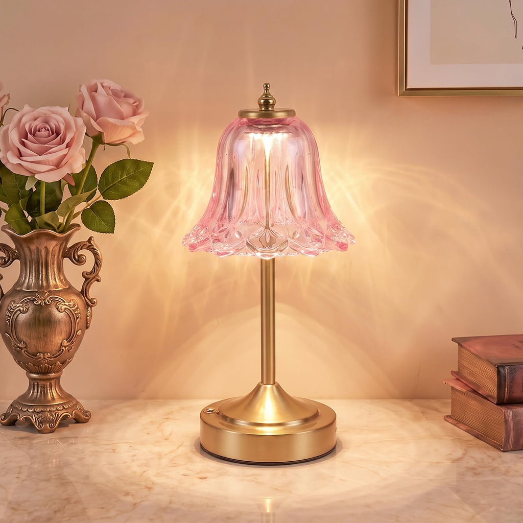 Pink Glass Tulip Flower Touch Lamp S370655