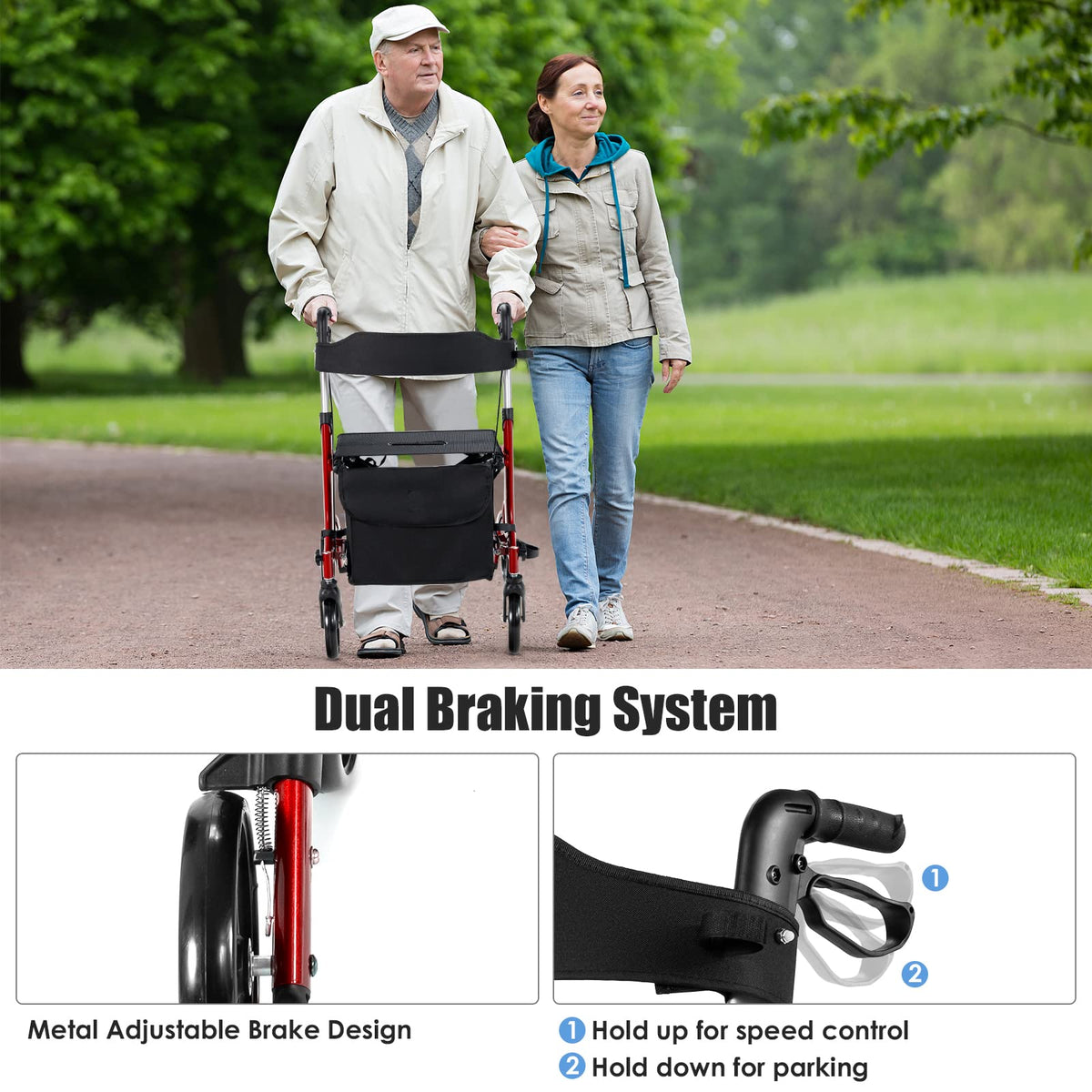 2-in-1 Aluminum Rollator Walker with Seat A72408