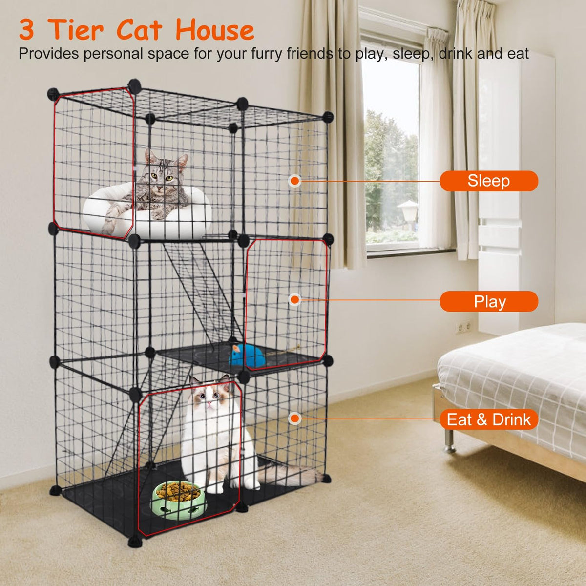 3-Tier Cat Cage with 3 Doors 2 Ramp Ladders H604