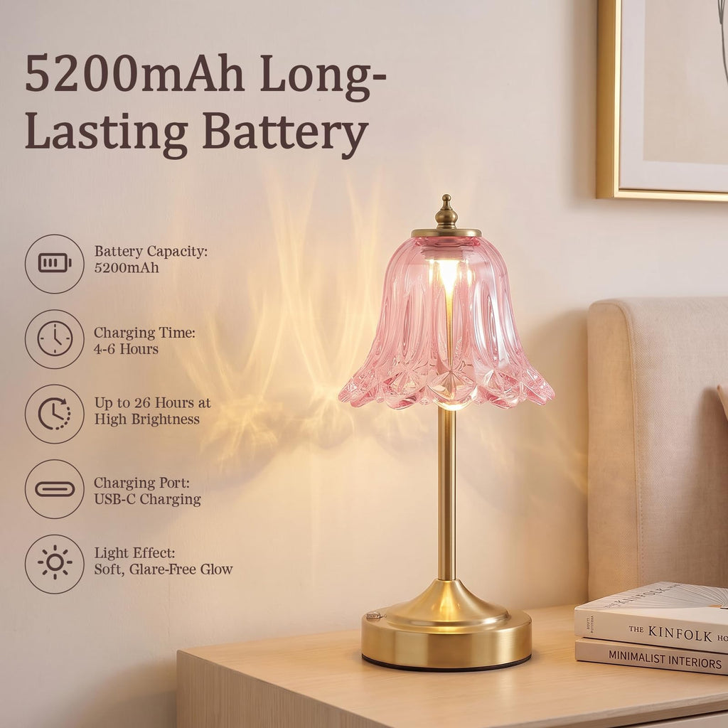 Pink Glass Tulip Flower Touch Lamp S370655