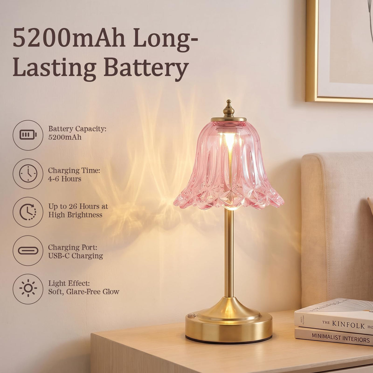 Pink Glass Tulip Flower Touch Lamp S370655