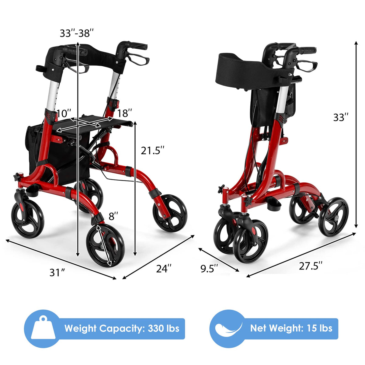 2-in-1 Aluminum Rollator Walker with Seat A72408