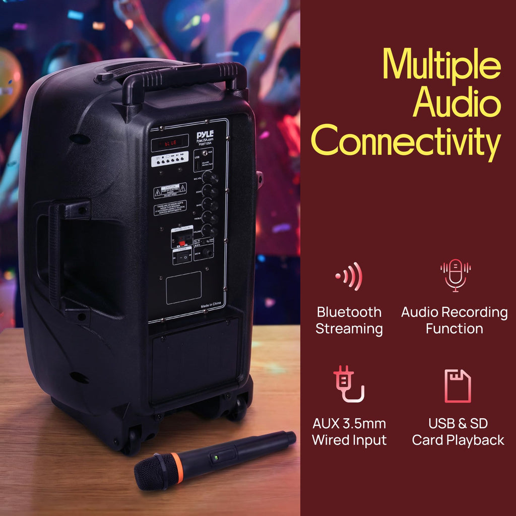 1200W Portable Bluetooth PA Speaker with Subwoofer and Wireless Microphone N77795