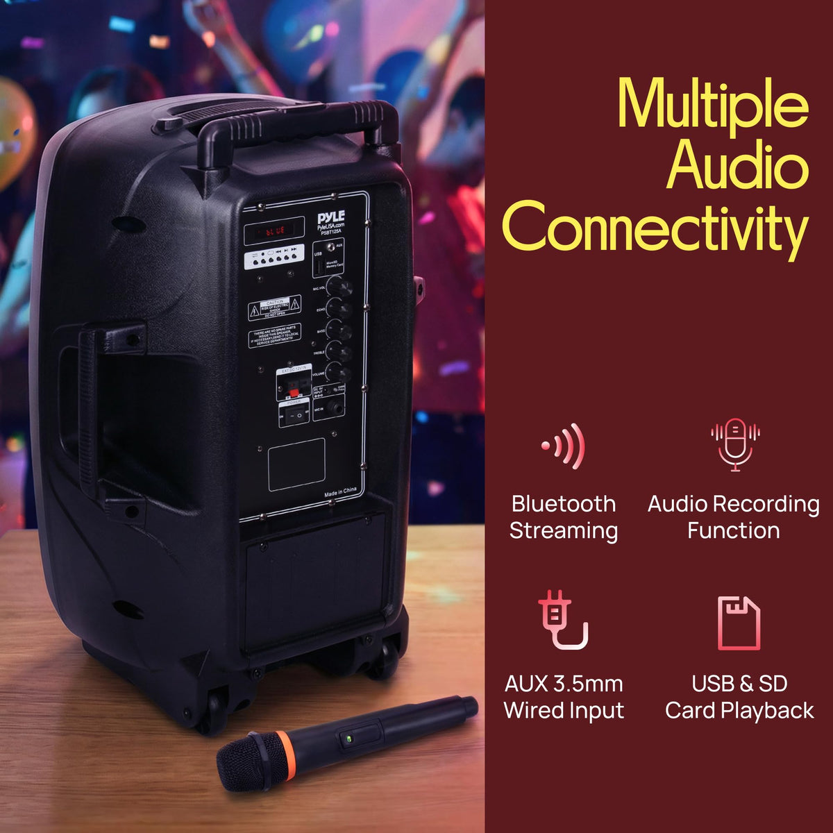 1200W Portable Bluetooth PA Speaker with Subwoofer and Wireless Microphone N77795