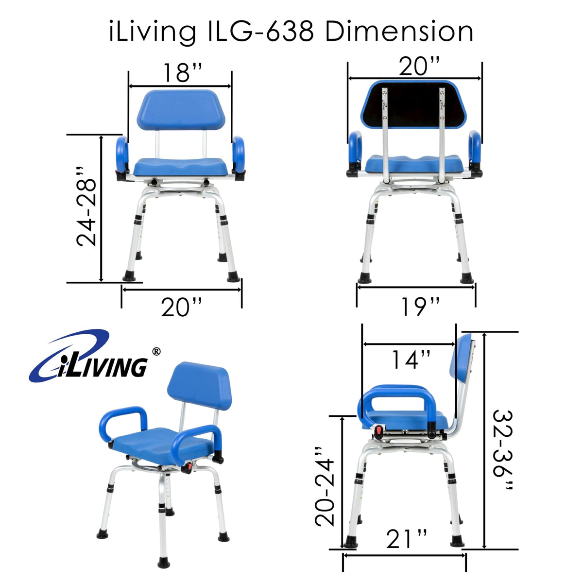 Blue Padded Shower Chair with Back and Arms N6082