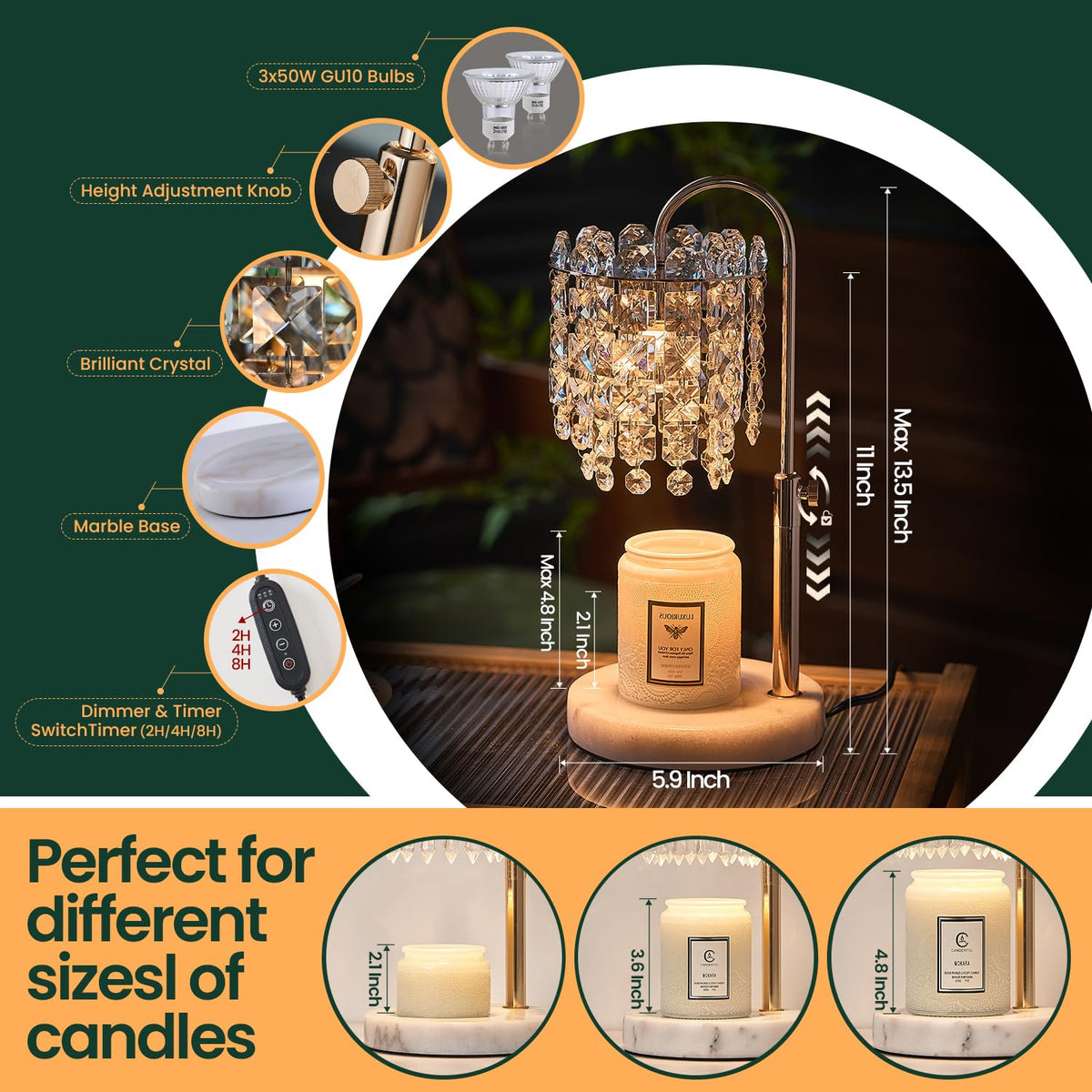 Candle Warmer Lamp with Timer Dimmer Adjustable Height W253669