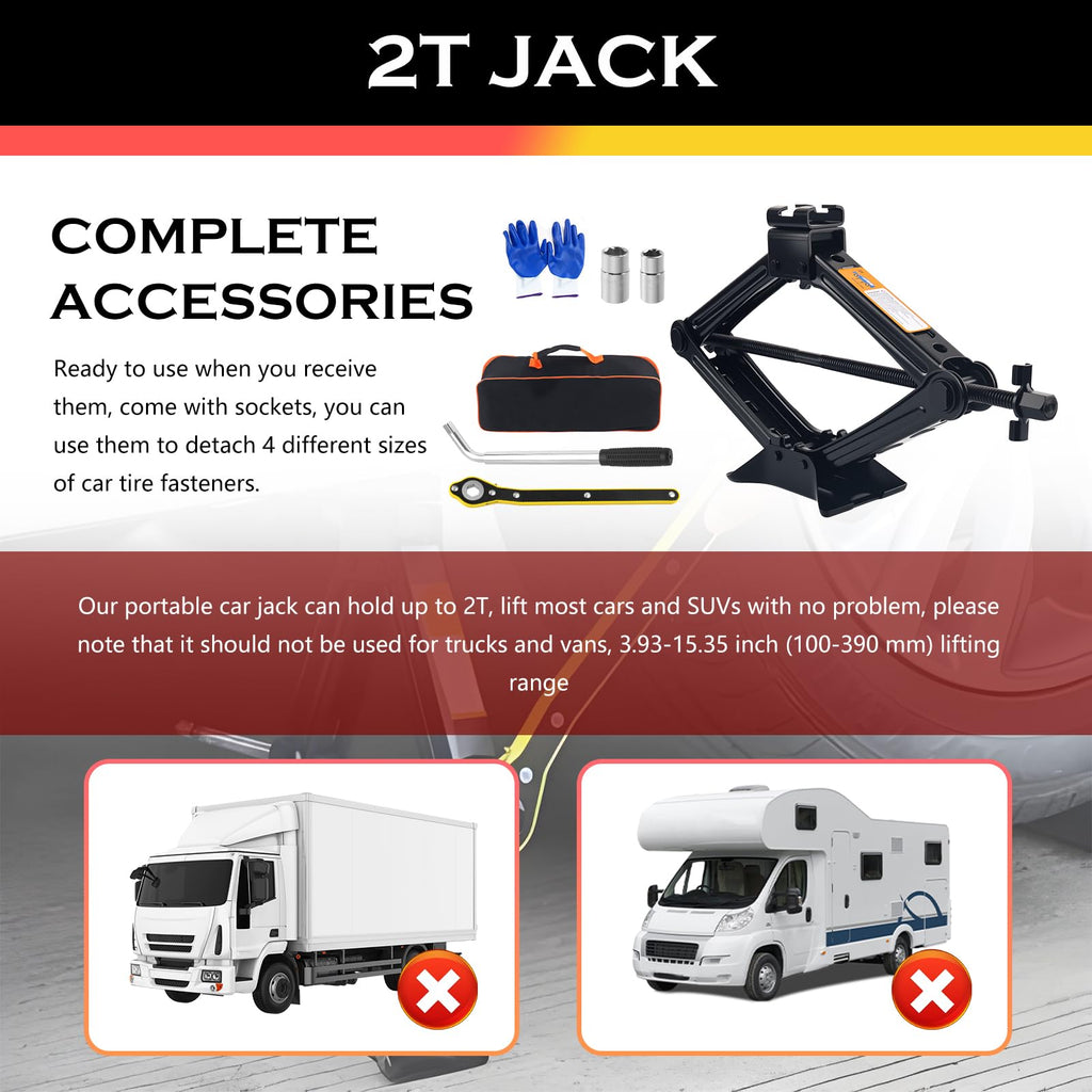 2T Scissor Jack Car Tool Kit B19856