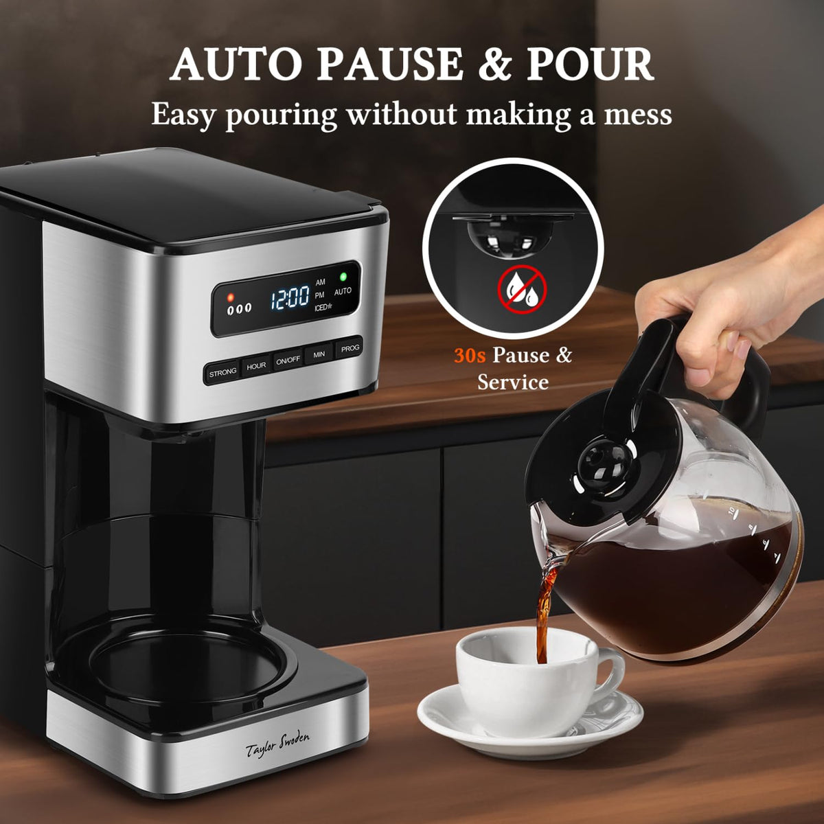 Programmable Coffee Maker 12 Cup, Black & Stainless Steel K9916