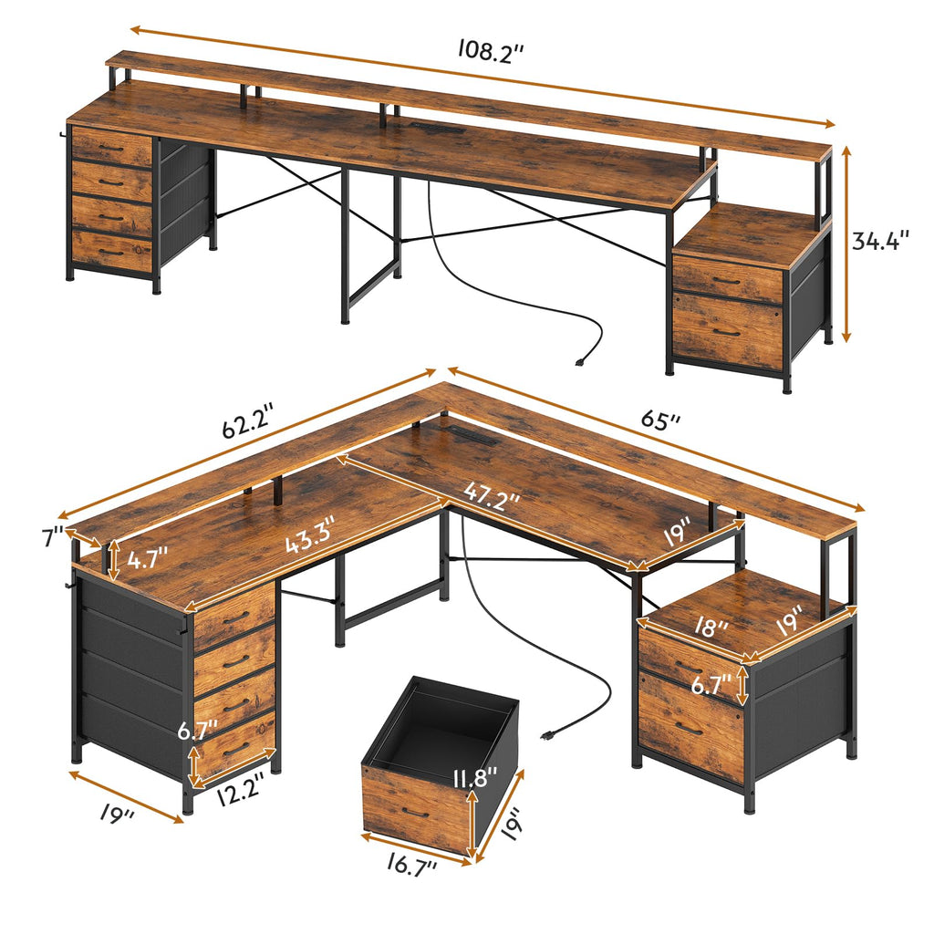 L Shaped Computer Desk with 6 Drawer S6396