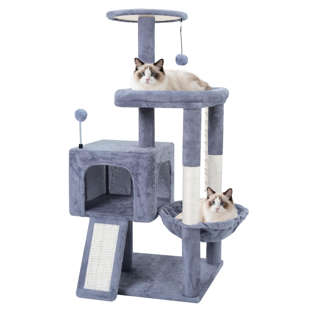 37.5" Cat Tree Tower with Scratching Board Hammock Grey W90947