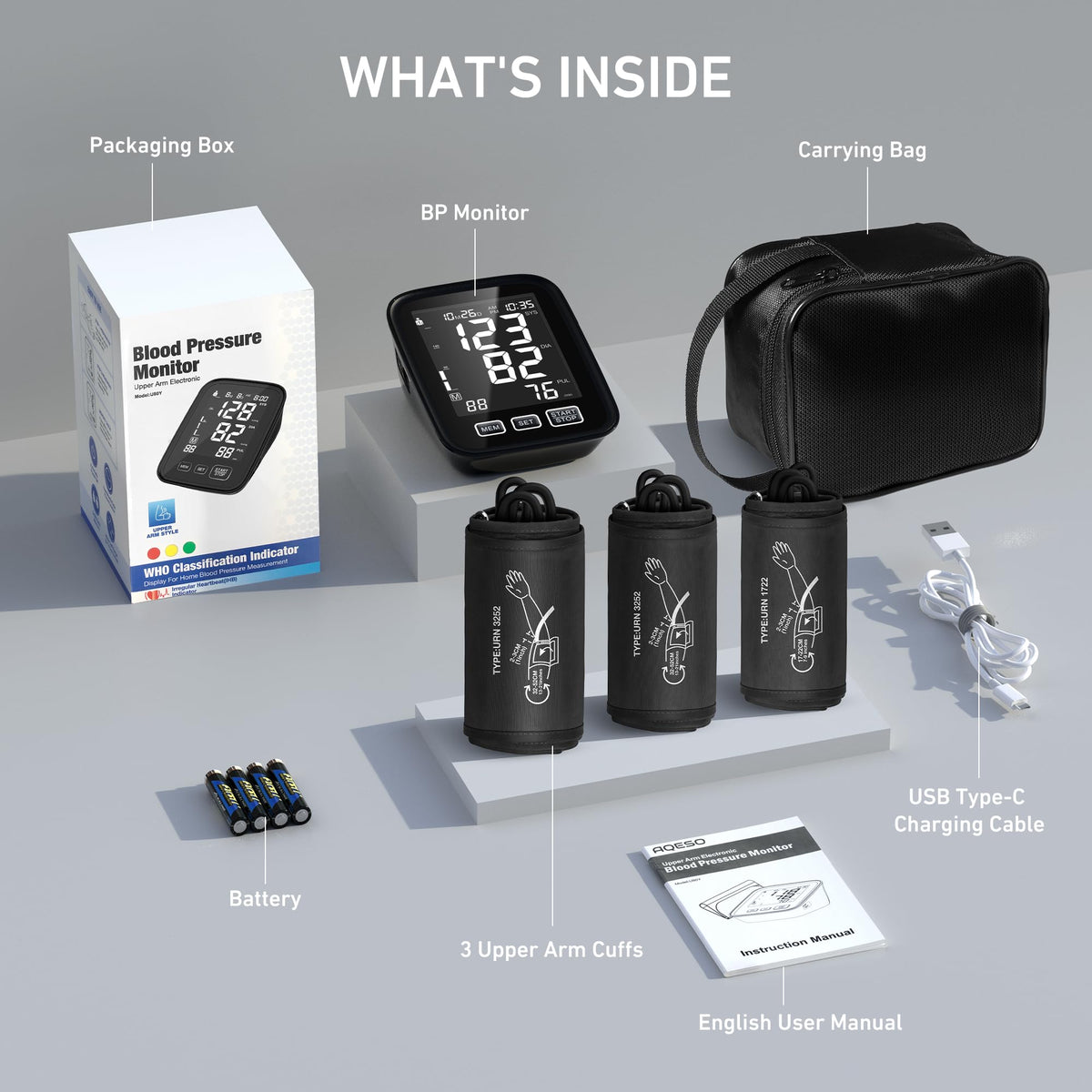 Blood Pressure Machine with 3 Size Cuffs and Backlit Display M603