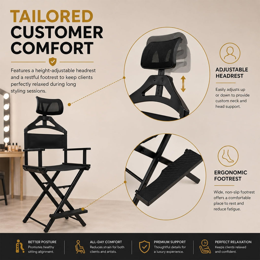 Extra Tall Foldable Directors Chair with Adjustable Mesh Headrest E405117