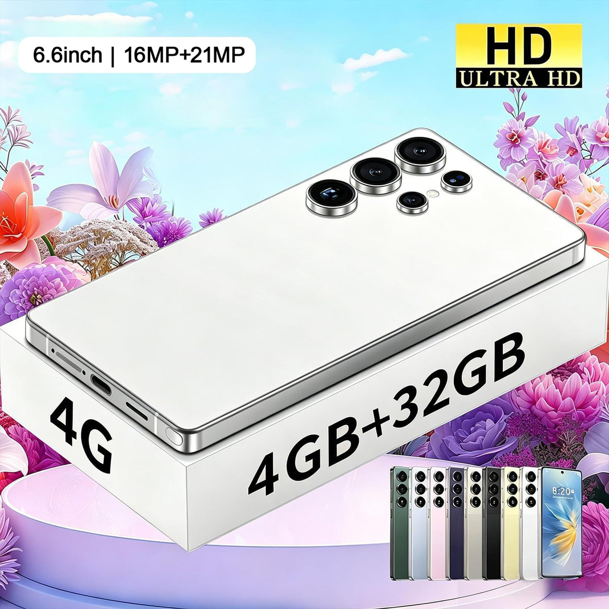 Unlocked 4G Smartphone 6.6" HD Display 4GB+32GB Dual SIM Android 12.0 Black F2247