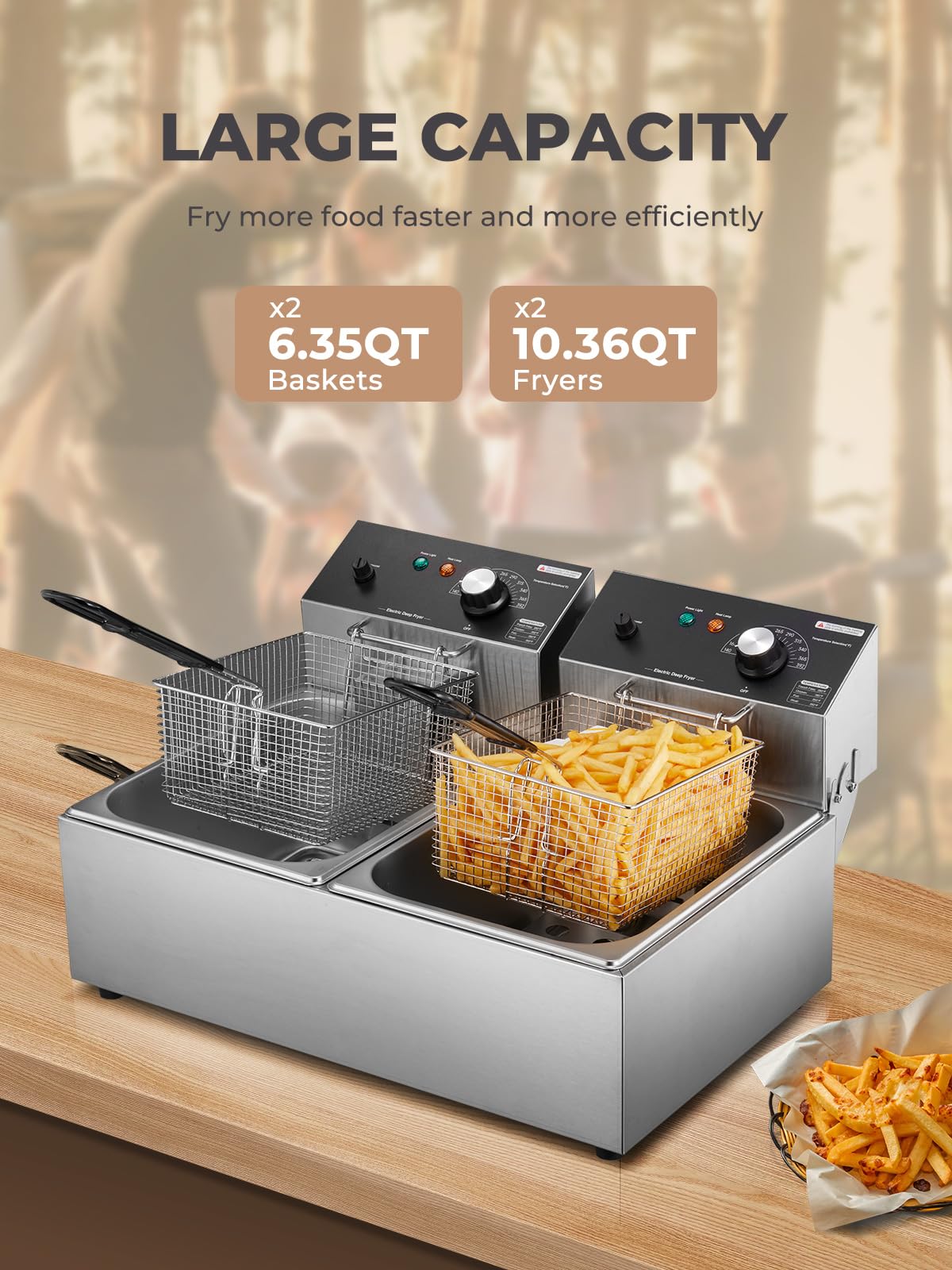 3400W 20.7QT Stainless Steel Electric Deep Fryer with 2 Removable Baskets W965