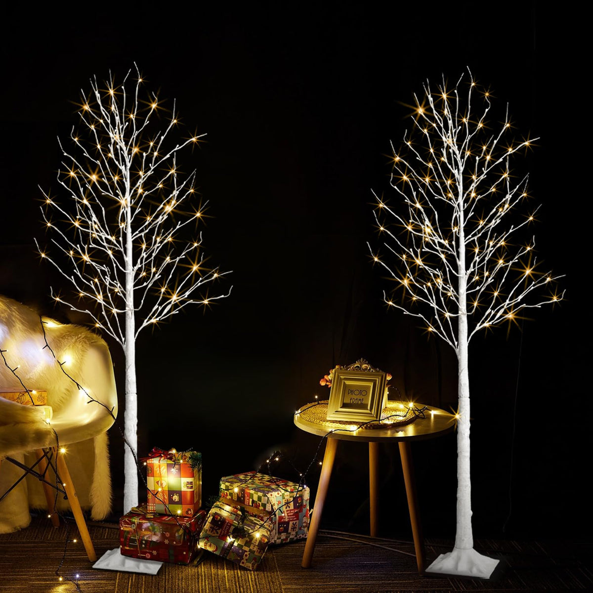 2 Pack 6 Feet Prelit White Artificial Christmas Trees Y7913
