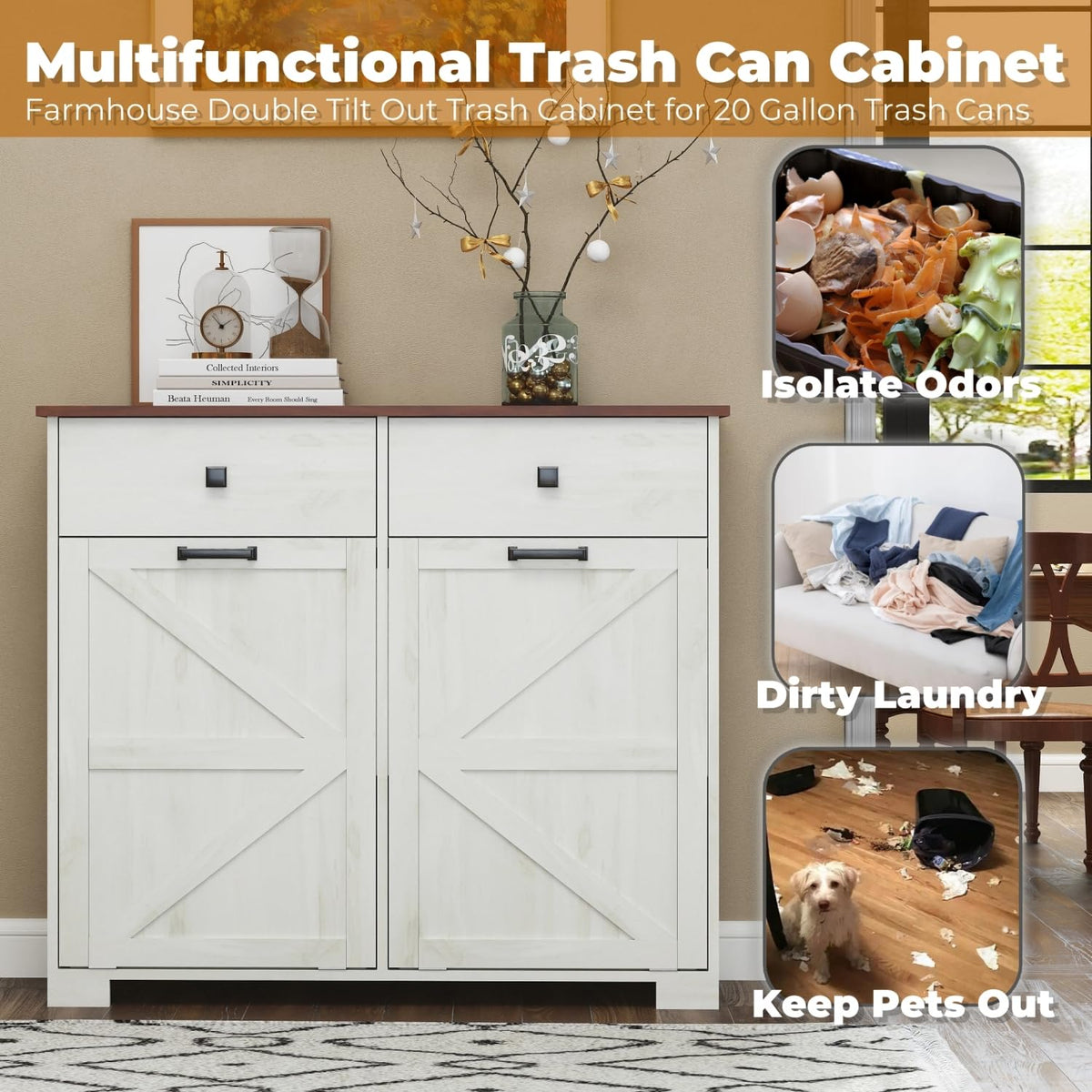 Double Tilt Out Trash Cabinet with Hideaway Drawer F2568