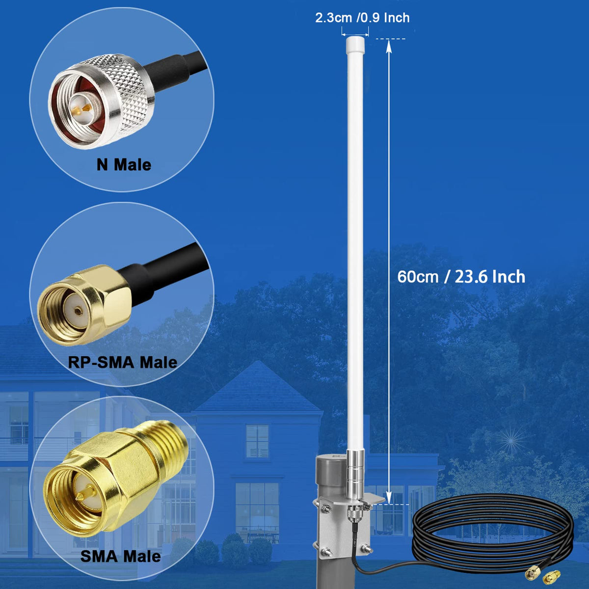 Waterproof 8dBi Omni-Directional Glass Fiber LoRaWan 915MHz Antenna with 5M Cable I373